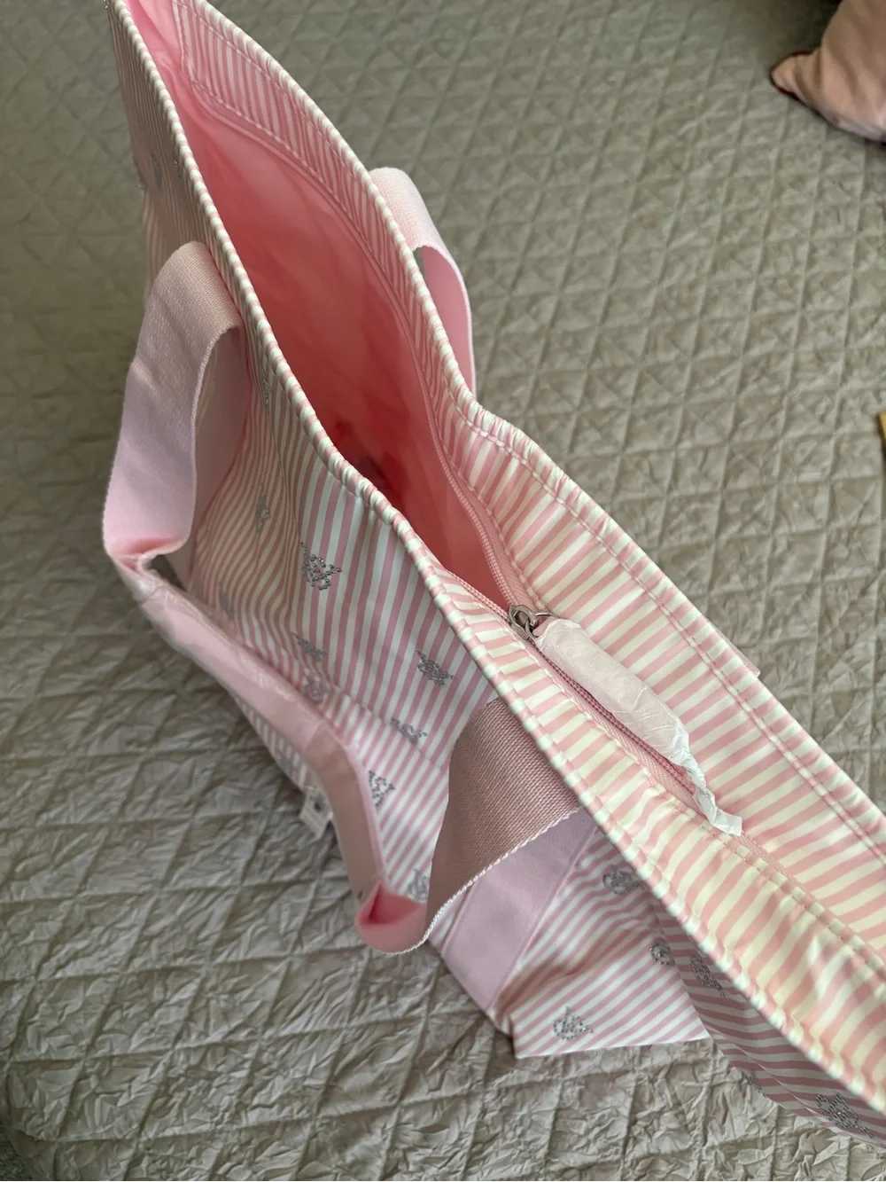 Victoria's Secret Pink Striped Tote with Light Pink Handles